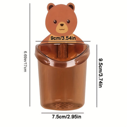 Cute Bear Wall Mounted Toothbrush Holder (Pack of 2 Pcs)
