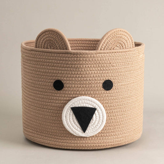 Small Bear Basket, Cotton Rope Basket, Cute Storage, Brown