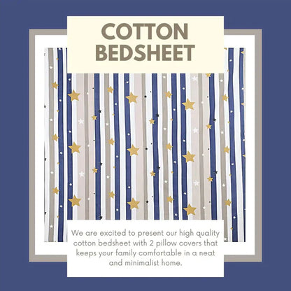 Starry Stripes Double Bed Bedsheet Fitted (Elastic) with 2 Pillow Covers
