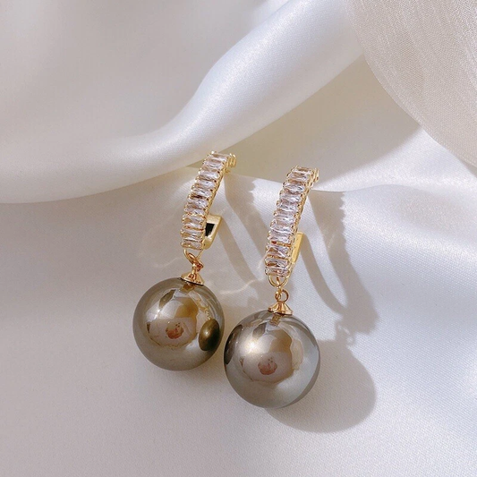 Elegant Korean Style Pearl Drop Earrings with Crystal-Encrusted Hoops