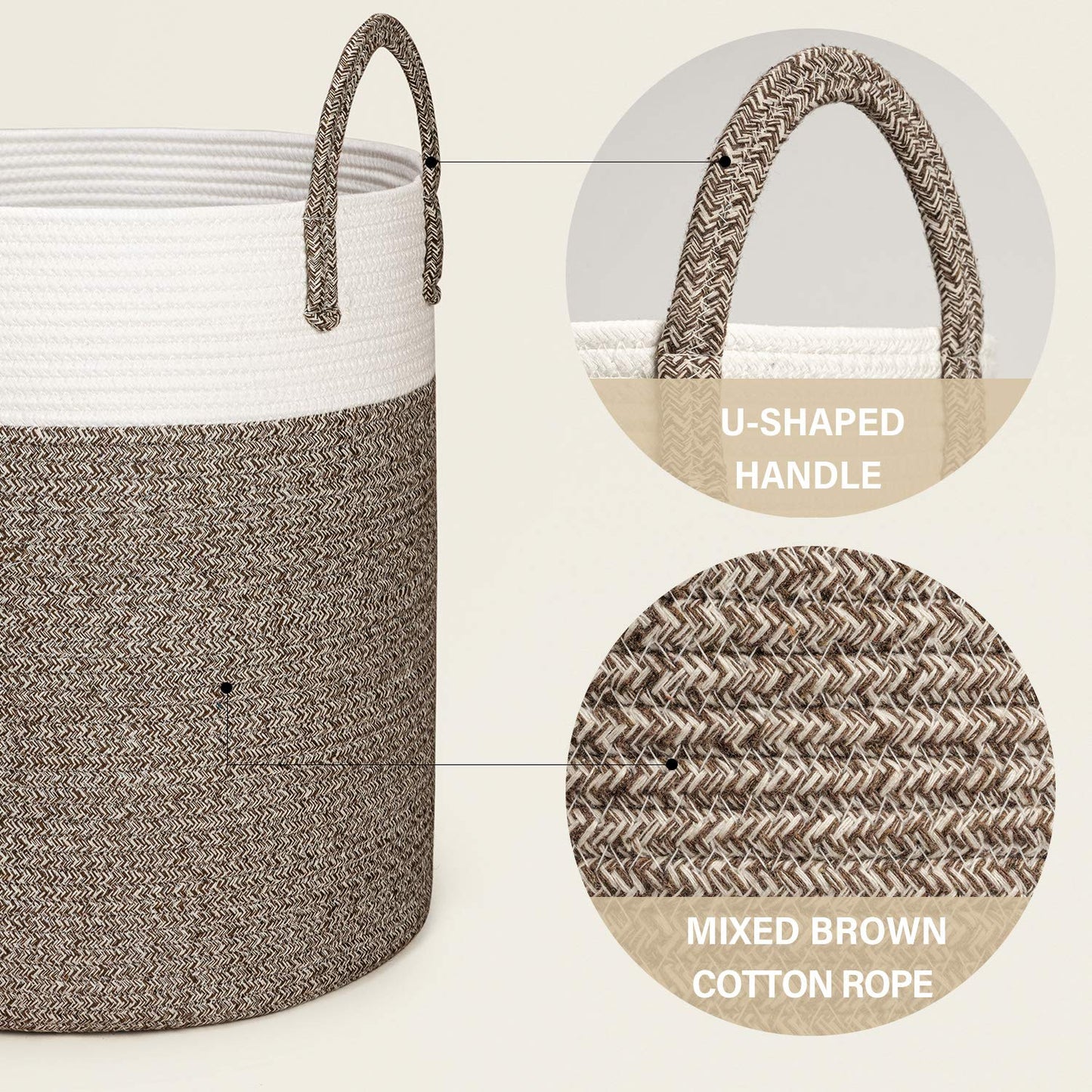 Large Cotton Rope Basket, Decorative Woven Basket for Laundry, Brown