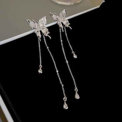 Elegant Silver Butterfly Drop Earrings
