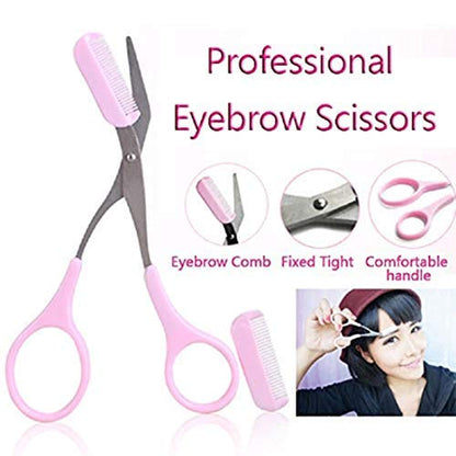 (Pack of 2) Stainless Steel Eyebrow Trimmer Scissors with Built in Comb