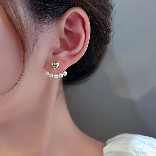 H??rt-Shaped Back Hanging Pearl Earrings