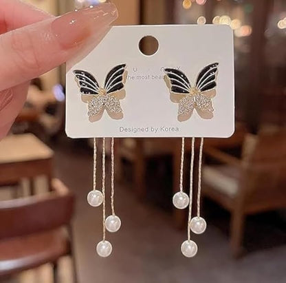 Black Colour butterfly With Pearl Korean earring