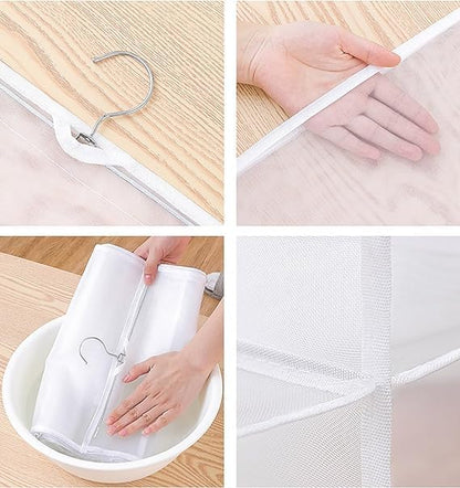 Hanging Handbag Organizer with 6 Dustproof Compartments – Foldable, Washable, White