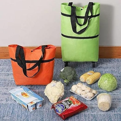 2-in-1 Folding Shopping Trolley Bag with Wheels