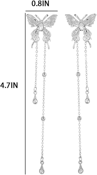 Elegant Silver Butterfly Drop Earrings