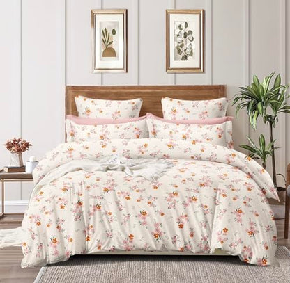 King Size White Flower Print Double Bed Elastic Fitted Premium Bedsheet