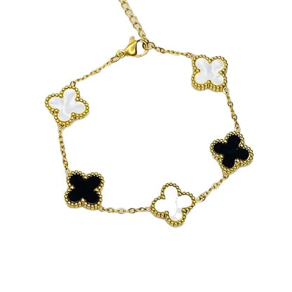 Black & white Stainless Steel Clover Bracelet