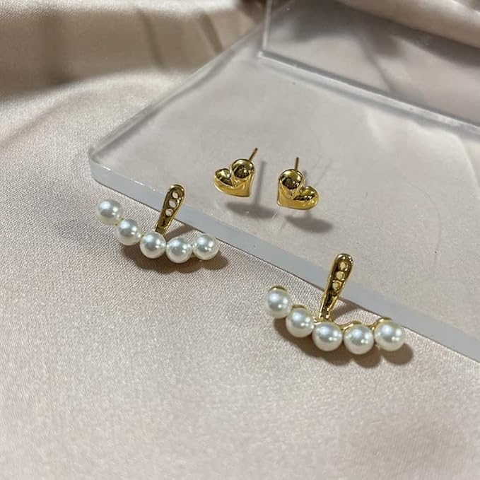 H??rt-Shaped Back Hanging Pearl Earrings