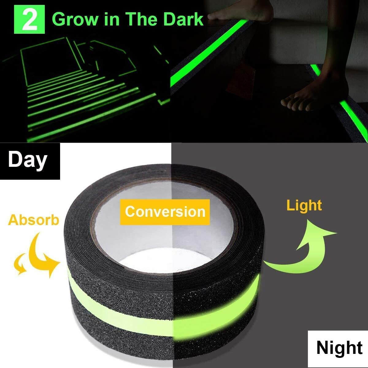 Glow-in-the-Dark Anti-Slip Tape for Stairs (2"x 5M)