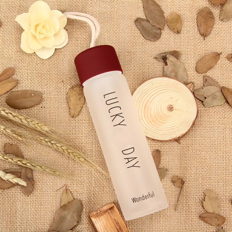 Lucky Day Clear Glass Water Bottle - Multicolor, 350 ML