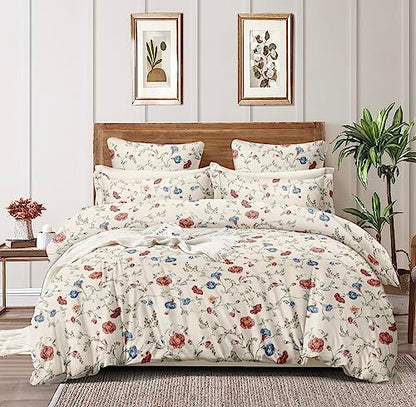 King Size White Flower Print Double Bed Elastic Fitted Premium Bedsheet