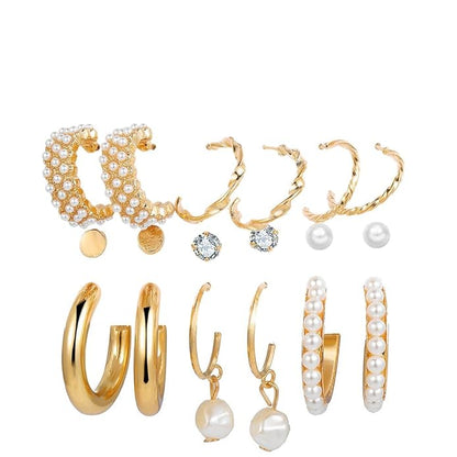 Set of 9 Golden Korean Earrings