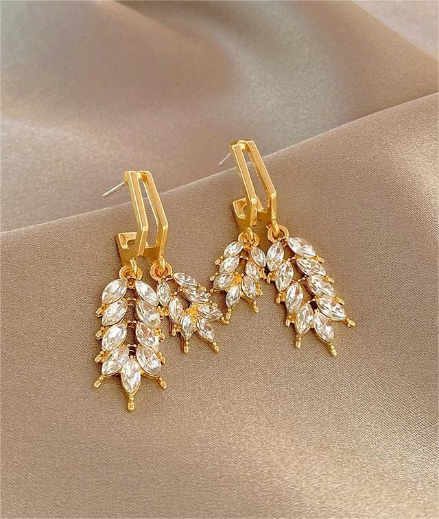 leaf shape crystal Korean earring