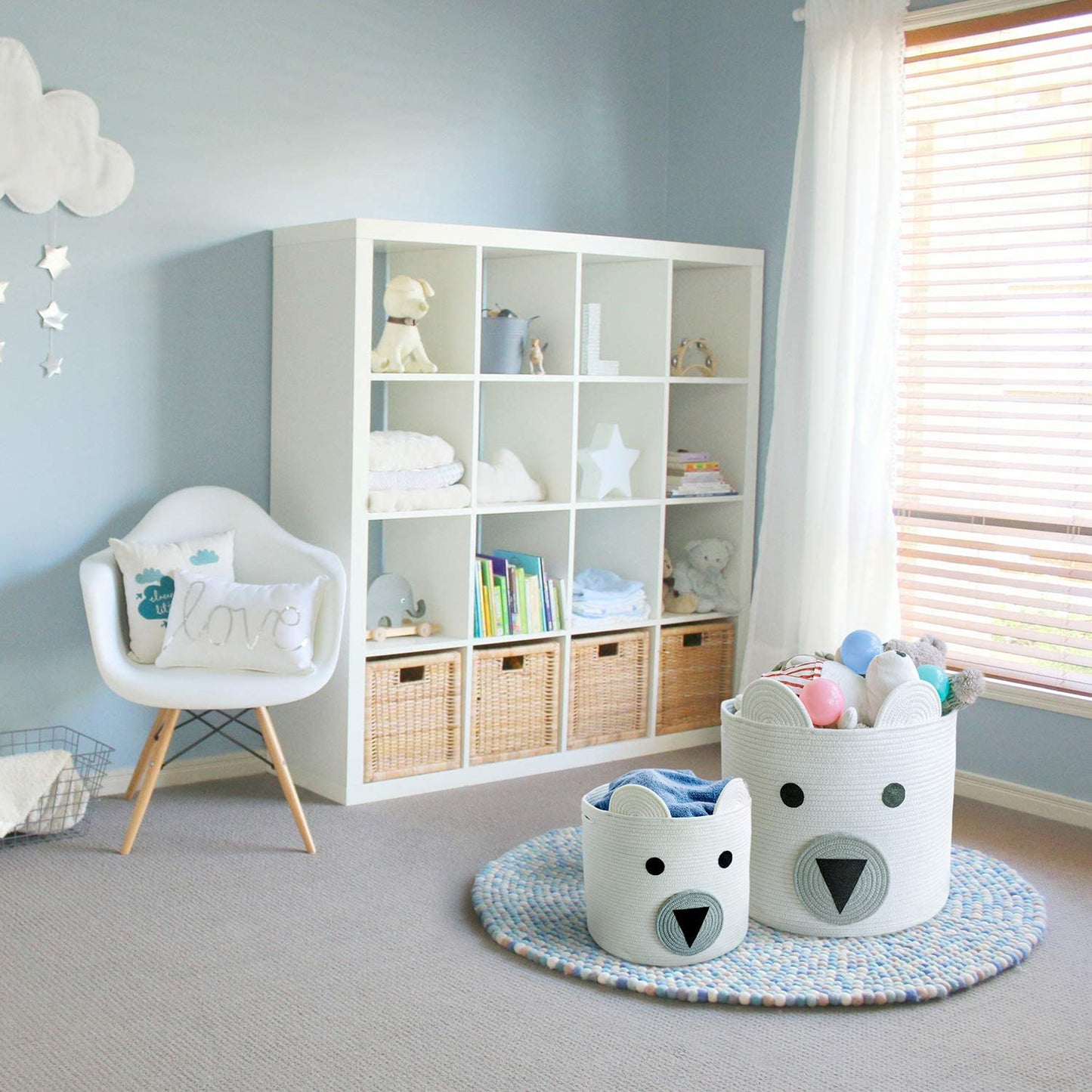 Large Bear Basket, Cotton Rope Basket, Cute Storage, White