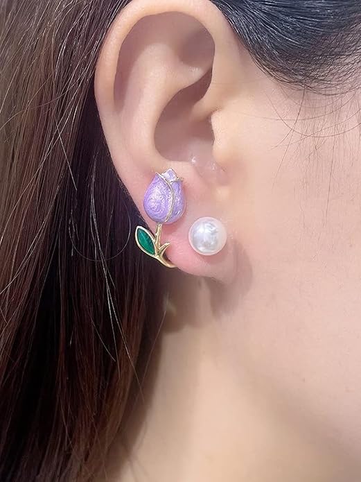 Korean Style Flower pearl Ear studs For Women (Red Colour)