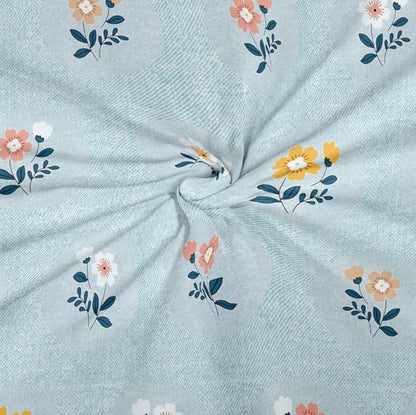 Blue Cotton Blend Elastic Fitted King Bedsheet with 2 pillow covers