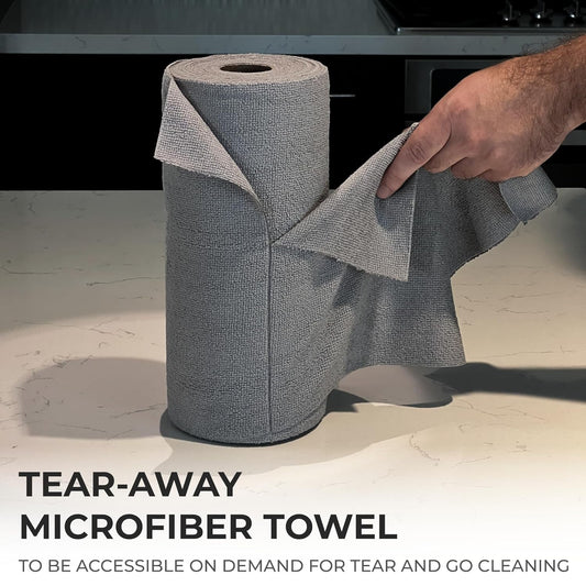 Reusable Cleaning Cloth Roll – 25 Tear-Away Washable Towels (12x12, Grey)