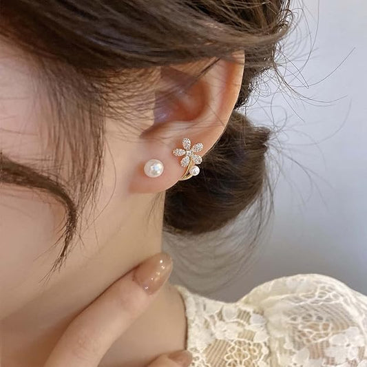 Flower Shape with Pearl Korean earring