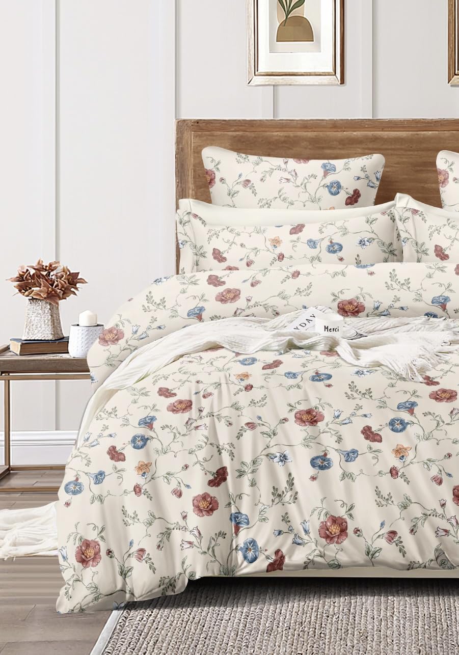 King Size White Flower Print Double Bed Elastic Fitted Premium Bedsheet