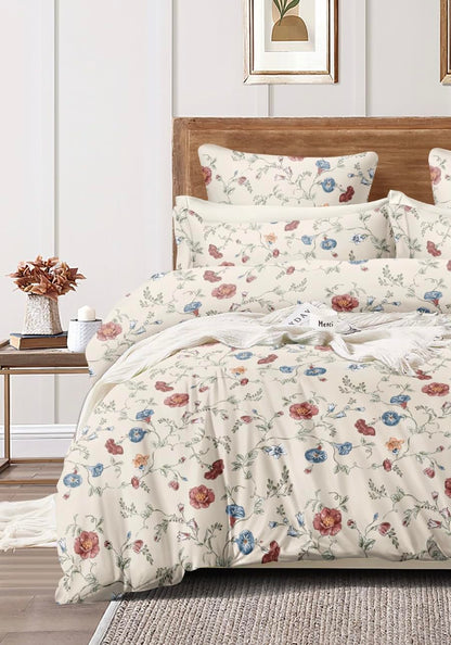 King Size White Flower Print Double Bed Elastic Fitted Premium Bedsheet