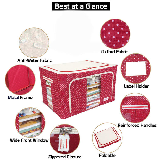 66L Heavy Duty Foldable Oxford Fabric Storage Box with Metal Frame & Window (Waterproof & Dustproof)