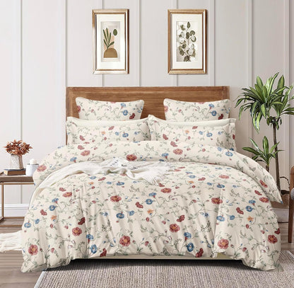 King Size White Flower Print Double Bed Elastic Fitted Premium Bedsheet