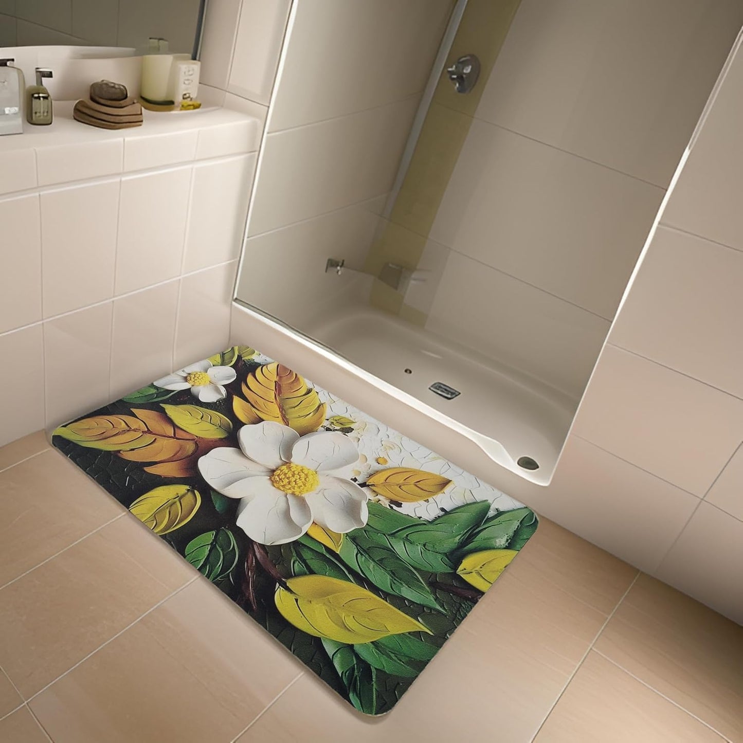 Floral Anti-Skid Bathroom Mat – Ultra Absorbent & Quick Drying