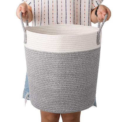 Medium Cotton Rope Basket, Decorative Woven Basket for Laundry, Gray