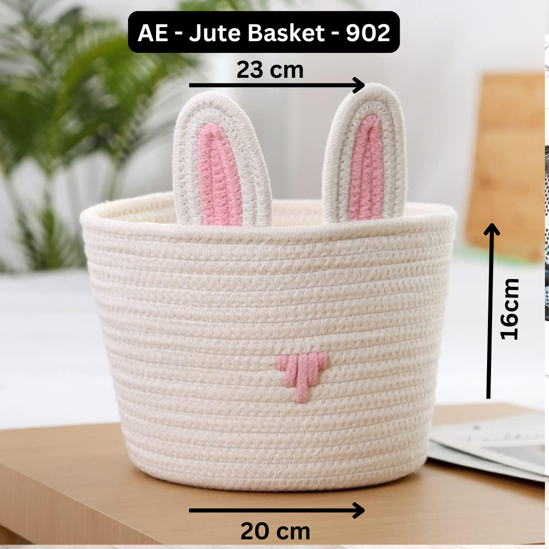 Cute Rabbit Basket Woven With Cotton Rope (White)
