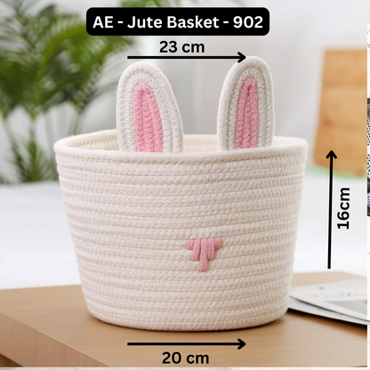 Cute Rabbit Basket Woven With Cotton Rope (White)