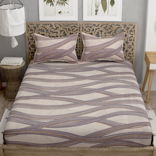 Queen Size Brown Waves Double Bed Elastic Fitted Premium Bedsheet