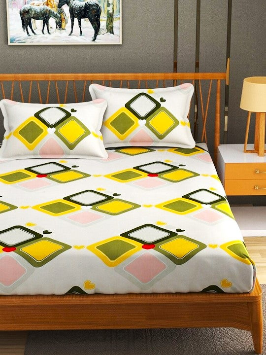 Cream Diamond King Size Double Bed Elastic Fitted Premium Bedsheet