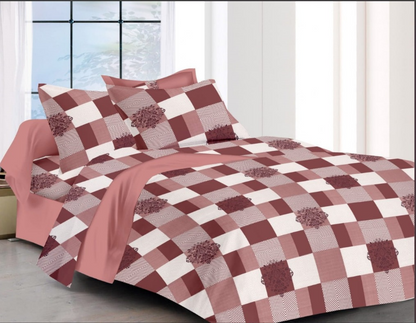 Brown Cotton Floral Print Double Bed Bedsheets with 2 Pillow Covers