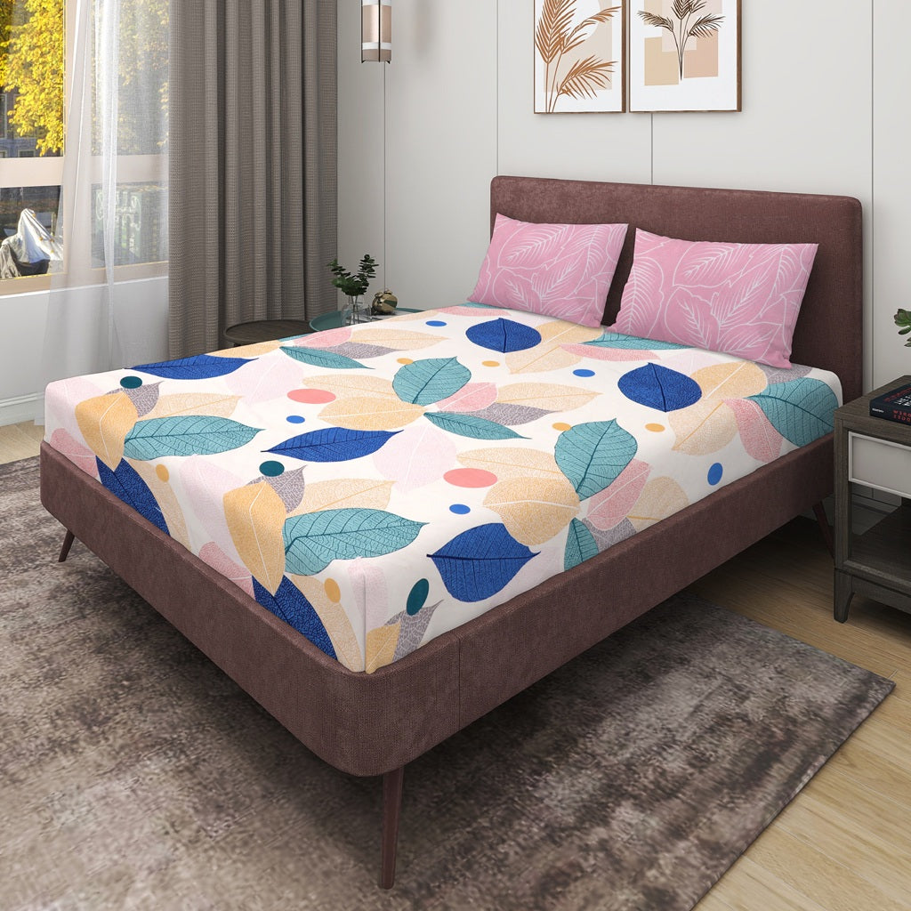 Elastic Fitted King Size Double Bedsheet With 2 Pillow Covers (Pink)