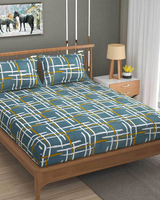 Premium Glace Cotton Queen Size Elastic Fitted Bedsheet
