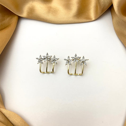 Golden Small Triple Flower Designed Korean Earrings