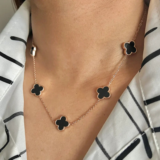 Adjustable Stainless Steel Multi Black Clover Pendant Korean Necklace