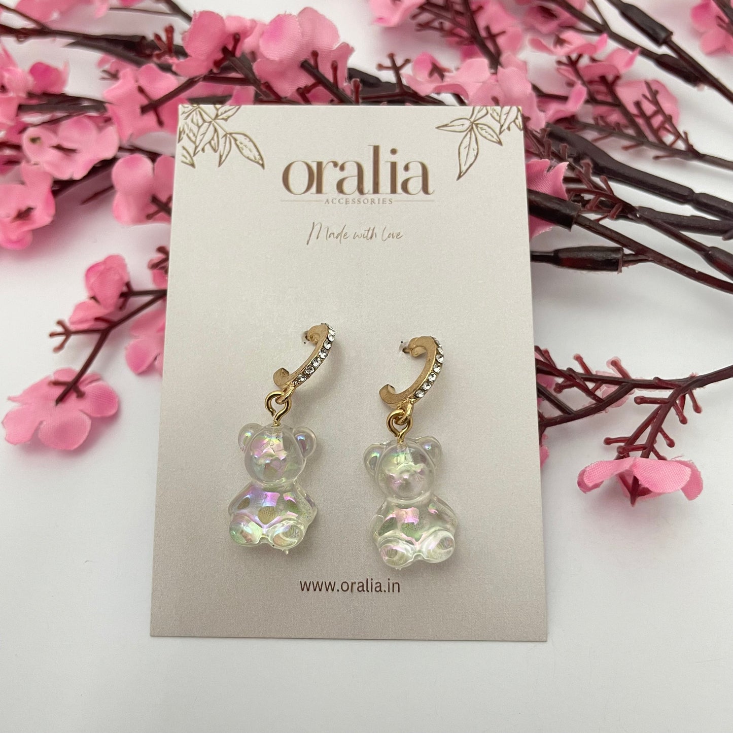 Cute Teddy Bear Stone Studded Korean Earrings