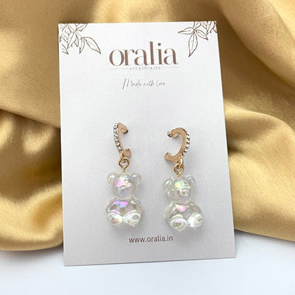 Cute Teddy Bear Stone Studded Korean Earrings