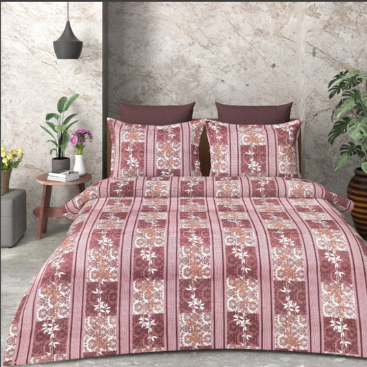 Multicoloured Floral print cotton Double Bed Bedsheet with 2 Pillow covers