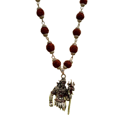 🔱 Har Har Mahadev! Sacred Mahadev Locket with Silver Rudraksha Mala 🕉️✨