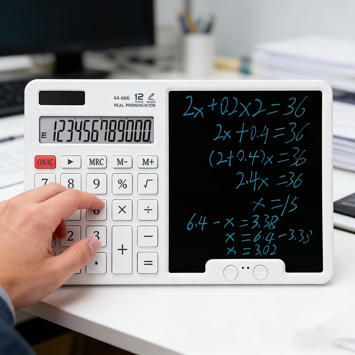 12-Digit Solar-Powered Calculator with Notepad Display | Quiet, Large Buttons, Ideal for Office, School, Home, and Business | Modern Touchscreen | Durable Structure, Electronic Components Included