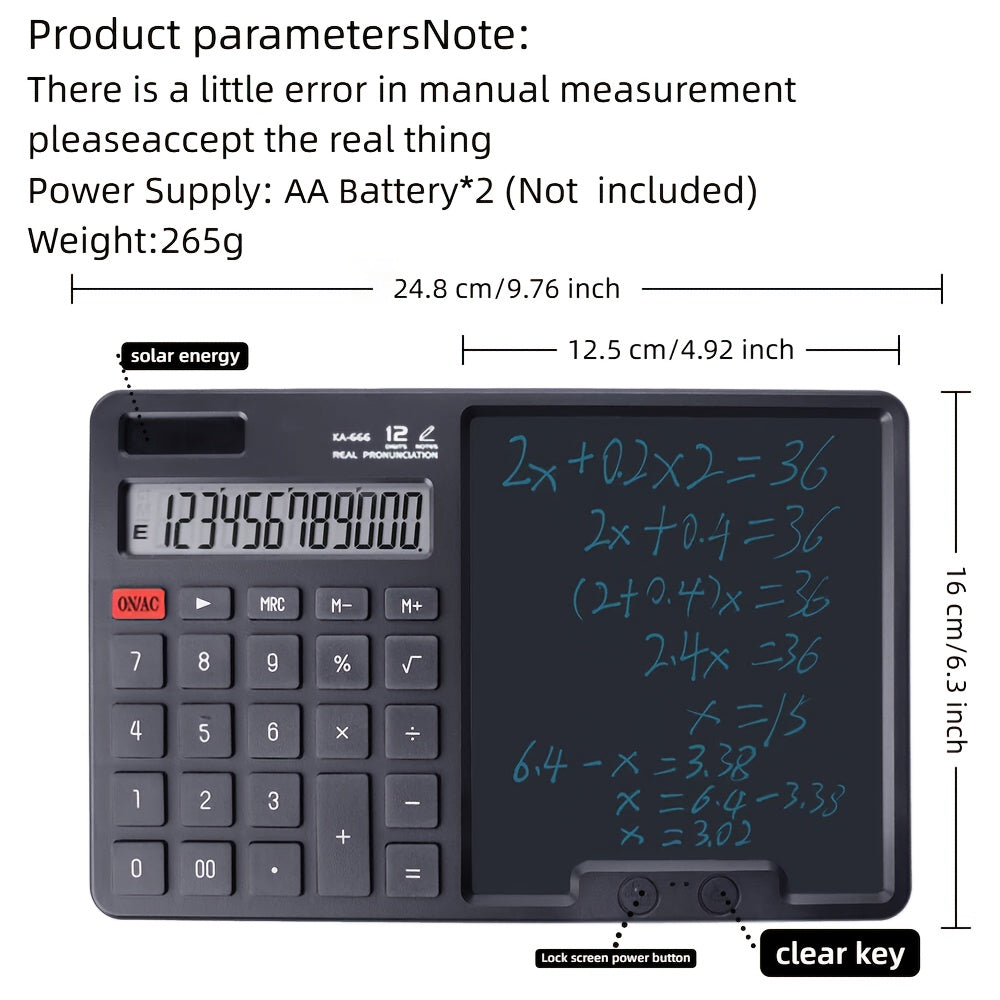 12-Digit Solar-Powered Calculator with Notepad Display | Quiet, Large Buttons, Ideal for Office, School, Home, and Business | Modern Touchscreen | Durable Structure, Electronic Components Included