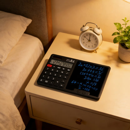 12-Digit Solar-Powered Calculator with Notepad Display | Quiet, Large Buttons, Ideal for Office, School, Home, and Business | Modern Touchscreen | Durable Structure, Electronic Components Included