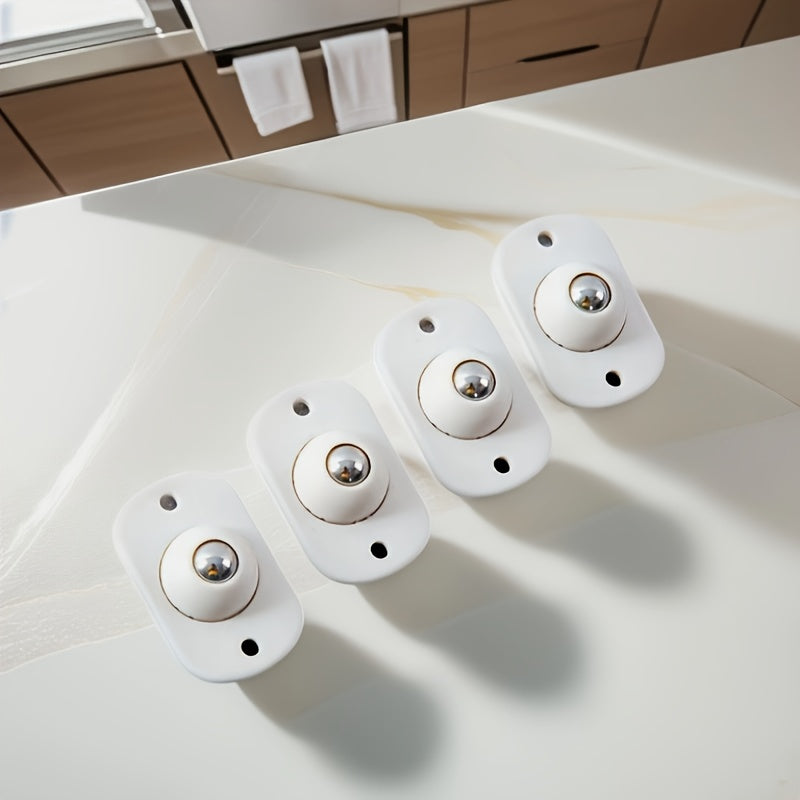 Self-Adhesive Mini Caster Wheels - 360° Rotating Universal Pulleys for Storage Boxes, Dustbins & Small Furniture (Stainless Steel Ball / ABS)