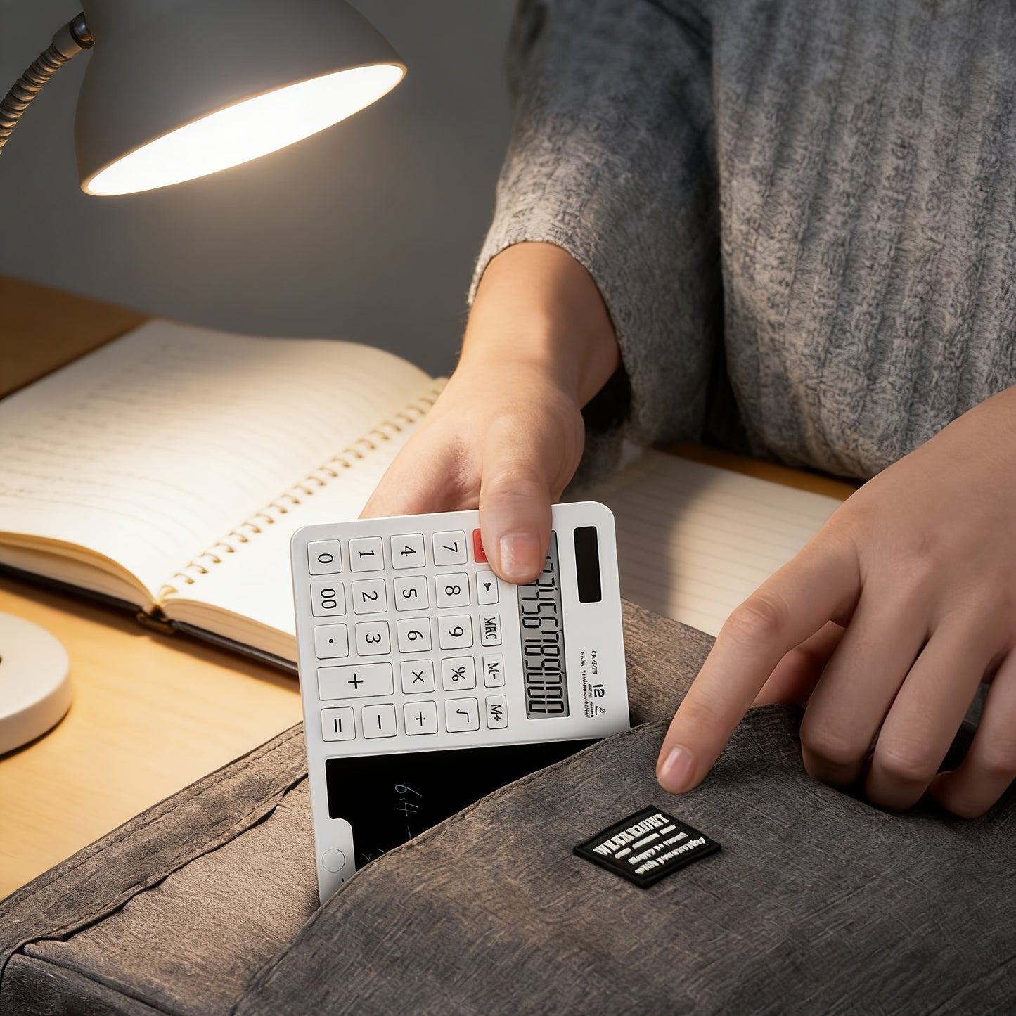 12-Digit Solar-Powered Calculator with Notepad Display | Quiet, Large Buttons, Ideal for Office, School, Home, and Business | Modern Touchscreen | Durable Structure, Electronic Components Included