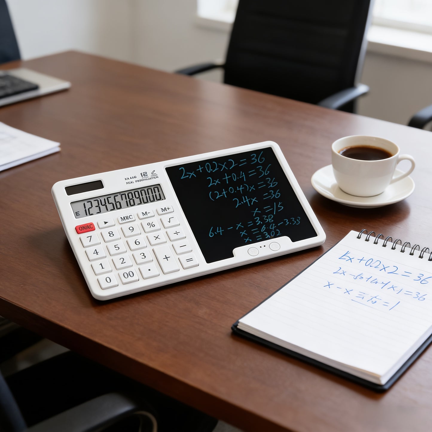 12-Digit Solar-Powered Calculator with Notepad Display | Quiet, Large Buttons, Ideal for Office, School, Home, and Business | Modern Touchscreen | Durable Structure, Electronic Components Included